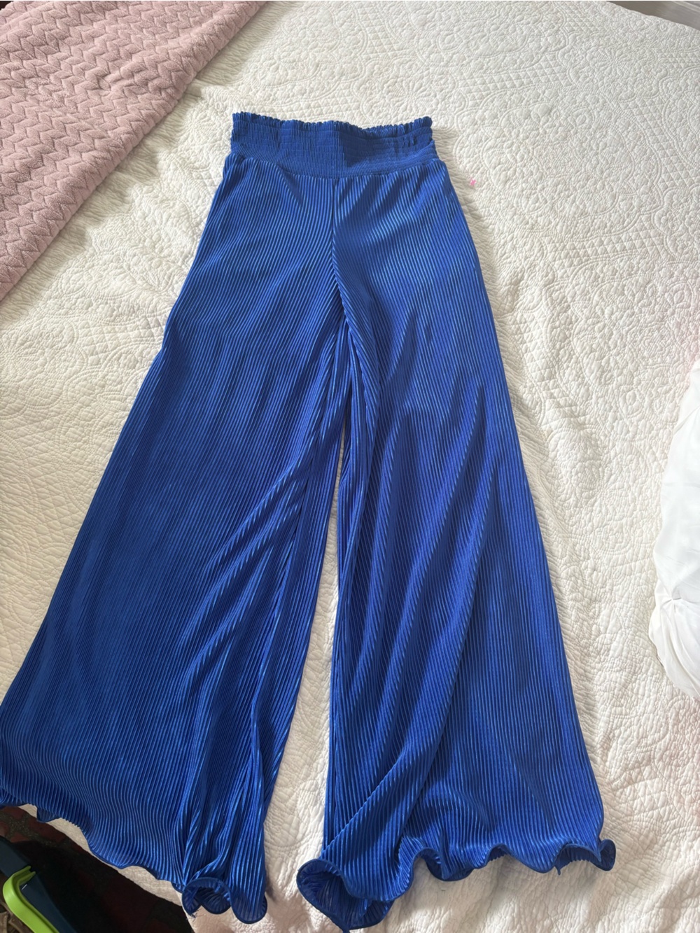 Wide-Leg Pleated Blue Palazzo Pants